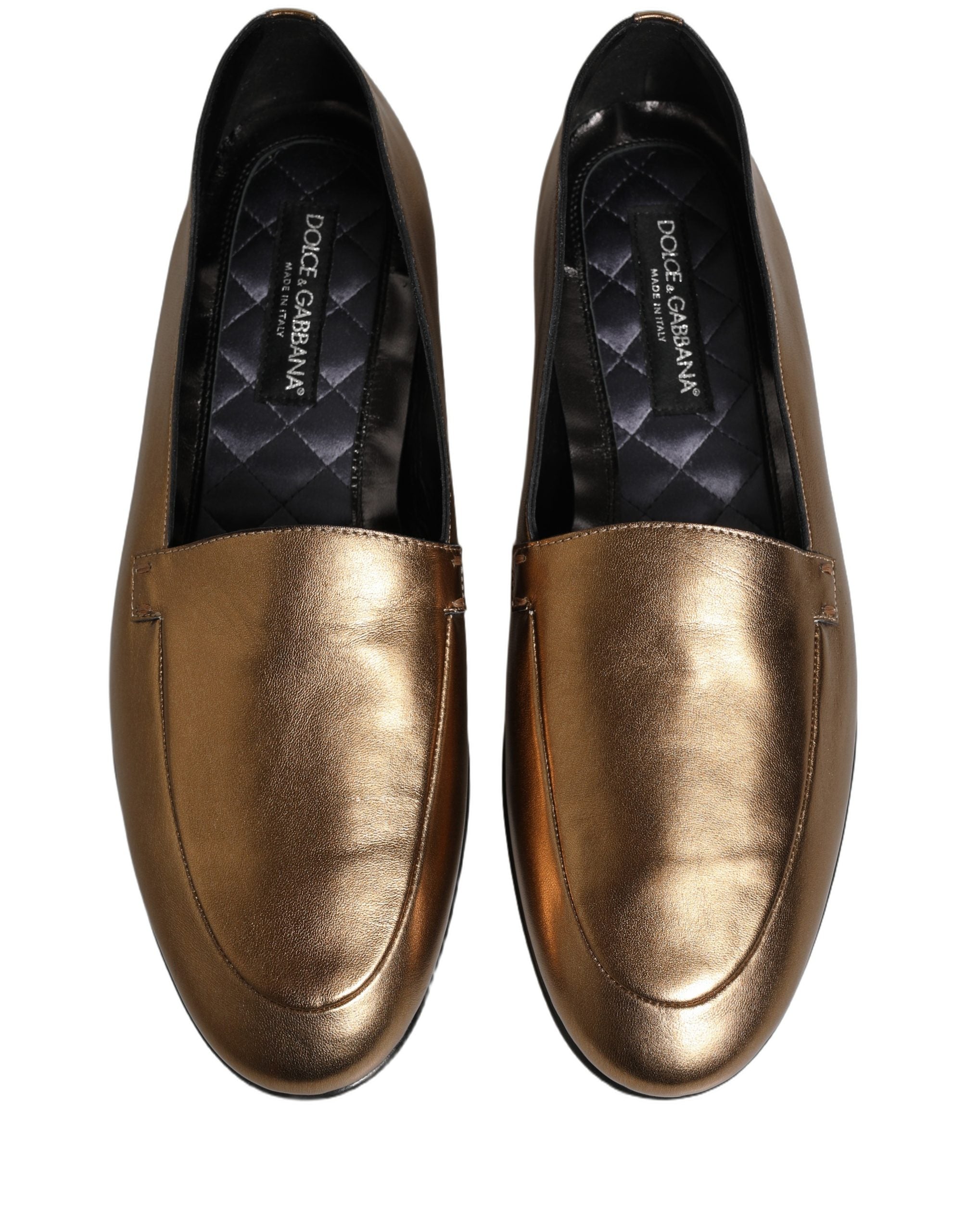 Dolce & Gabbana Gold Leather DG Logo Slip On Loafers
