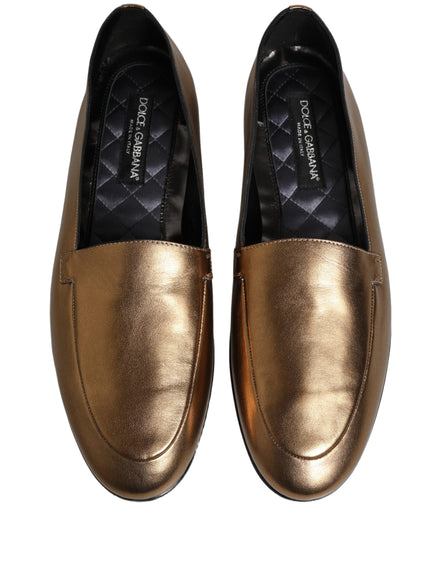 Dolce & Gabbana Gold Leather DG Logo Slip On Loafers