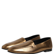 Dolce & Gabbana Gold Leather DG Logo Slip On Loafers