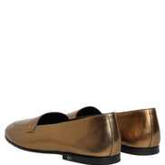 Dolce & Gabbana Gold Leather DG Logo Slip On Loafers
