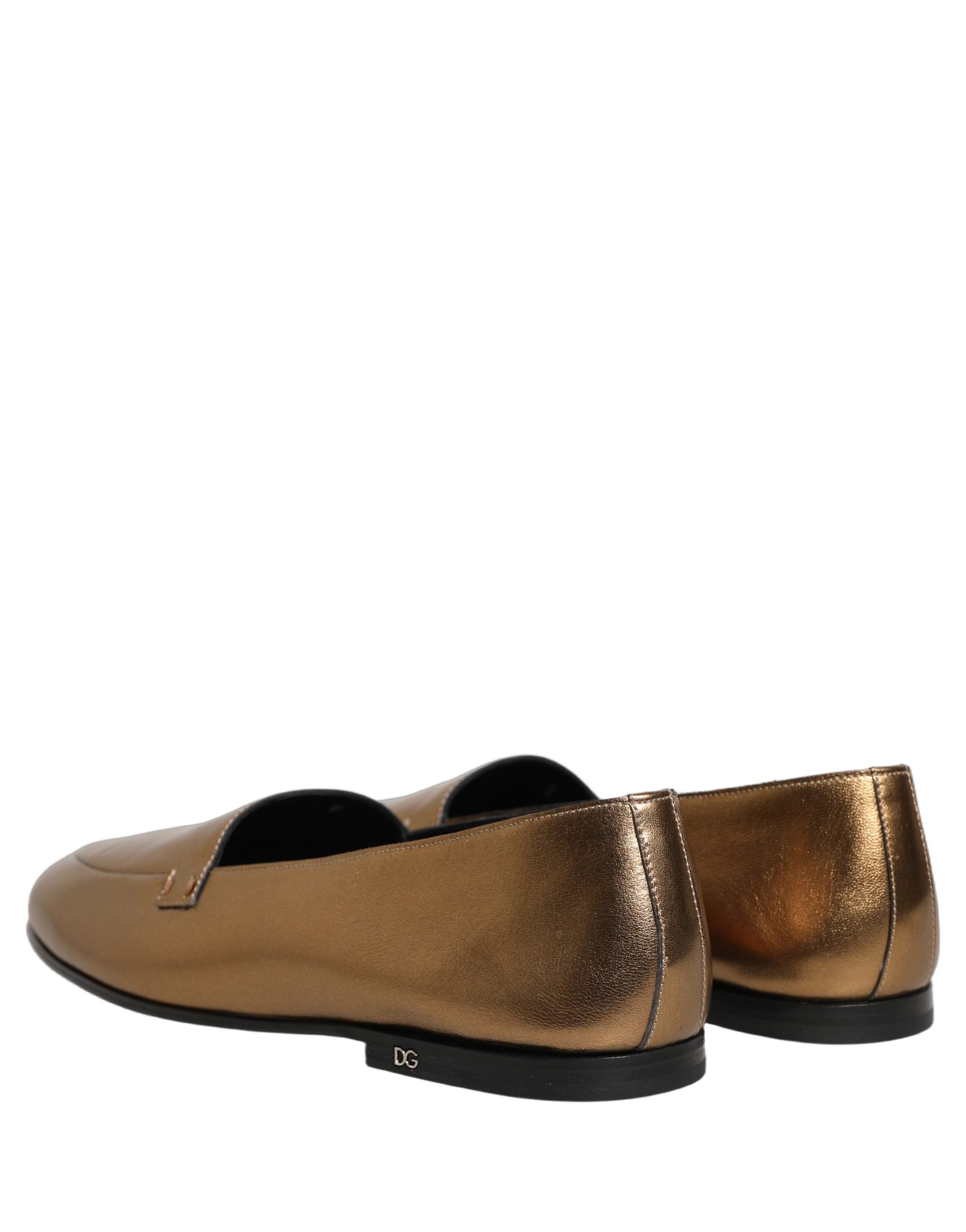 Dolce & Gabbana Gold Leather DG Logo Slip On Loafers