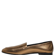 Dolce & Gabbana Gold Leather DG Logo Slip On Loafers