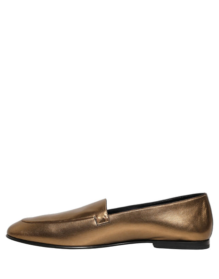 Dolce & Gabbana Gold Leather DG Logo Slip On Loafers