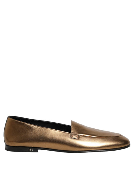 Dolce & Gabbana Gold Leather DG Logo Slip On Loafers