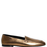 Dolce & Gabbana Gold Leather DG Logo Slip On Loafers