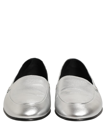 Dolce & Gabbana Silver Leather DG Logo Slip-On Loafers