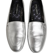Dolce & Gabbana Silver Leather DG Logo Slip-On Loafers