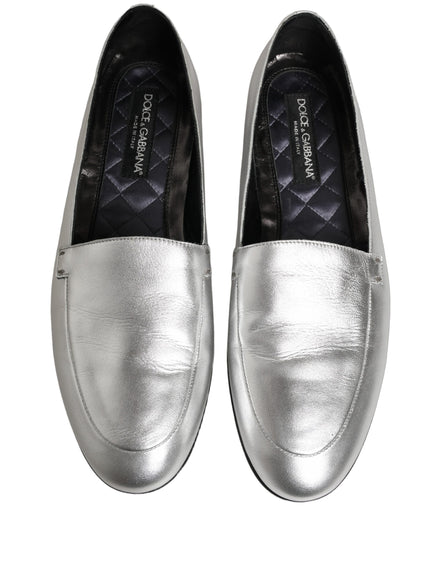 Dolce & Gabbana Silver Leather DG Logo Slip-On Loafers