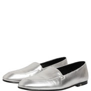 Dolce & Gabbana Silver Leather DG Logo Slip-On Loafers