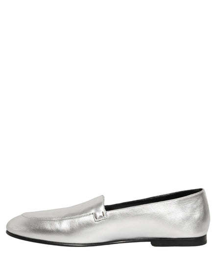 Dolce & Gabbana Silver Leather DG Logo Slip-On Loafers