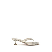 Sandale plate Amina Muaddi gri din piele