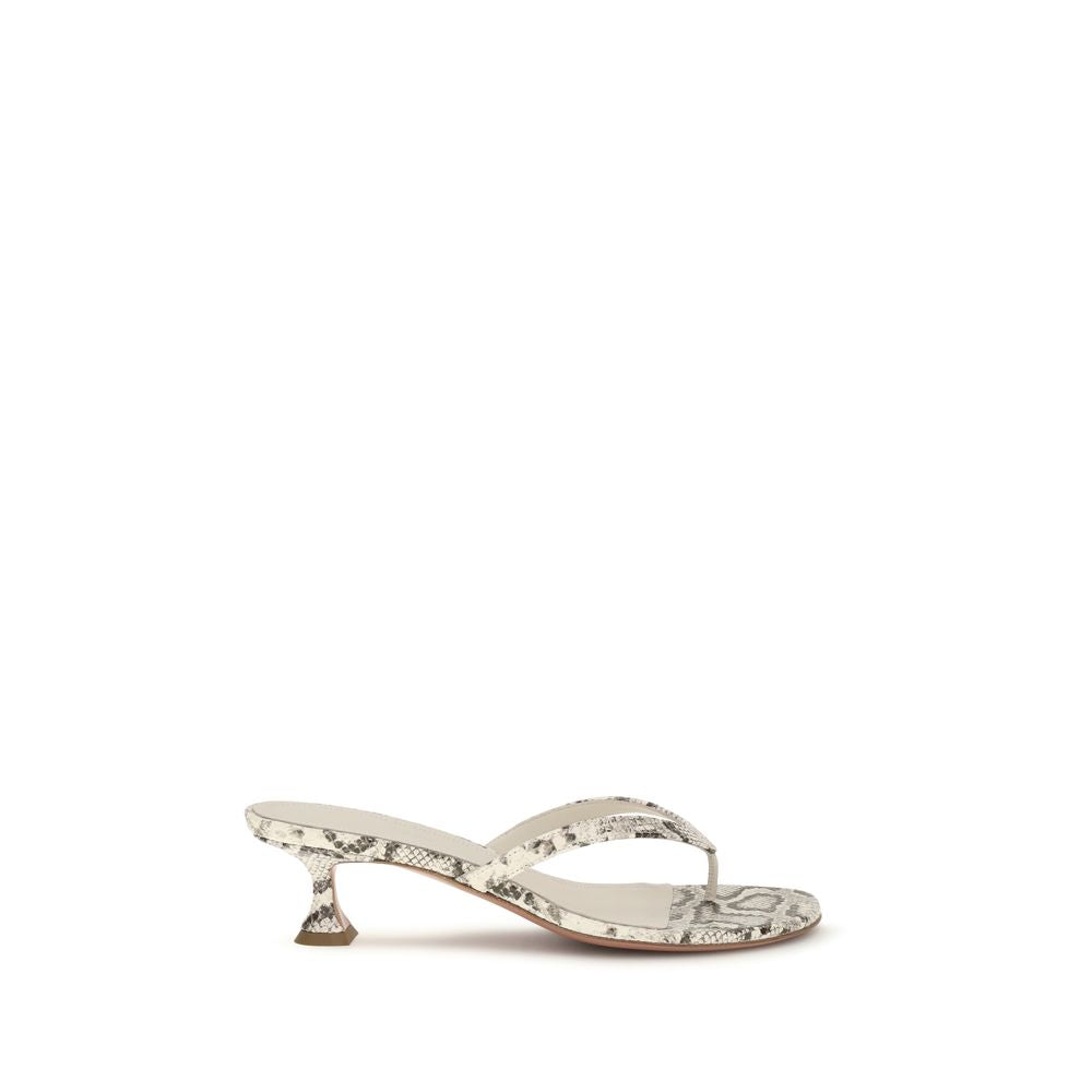 Sandale plate Amina Muaddi gri din piele