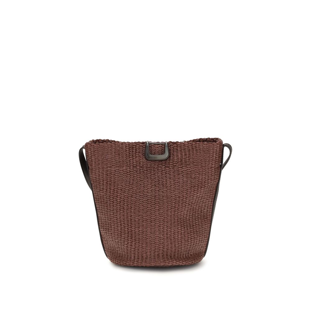 Brunello Cucinelli Geantă Bucket Bordo din Rafie