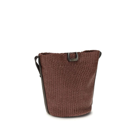 Brunello Cucinelli Geantă Bucket Bordo din Rafie