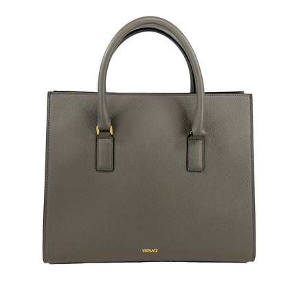 Geantă Versace Virtus Large din Piele, Tip Satchel cu Mâner Superior, Gri