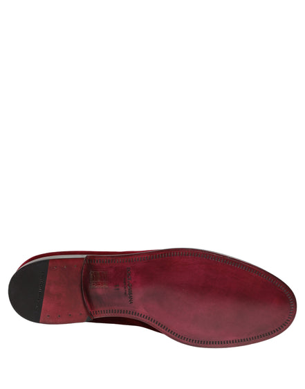 Dolce & Gabbana Maroon Velvet Slip-On Dress Loafers