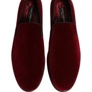 Dolce & Gabbana Maroon Velvet Slip-On Dress Loafers