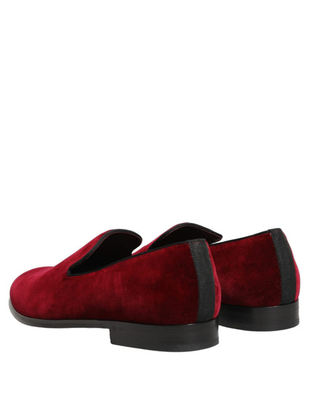 Dolce & Gabbana Maroon Velvet Slip-On Dress Loafers