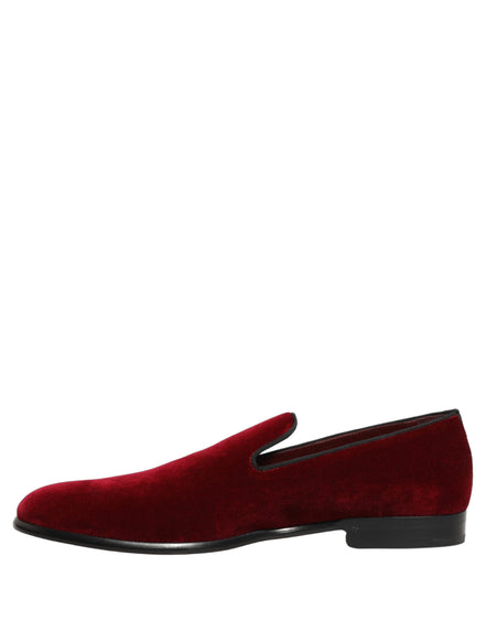Dolce & Gabbana Maroon Velvet Slip-On Dress Loafers