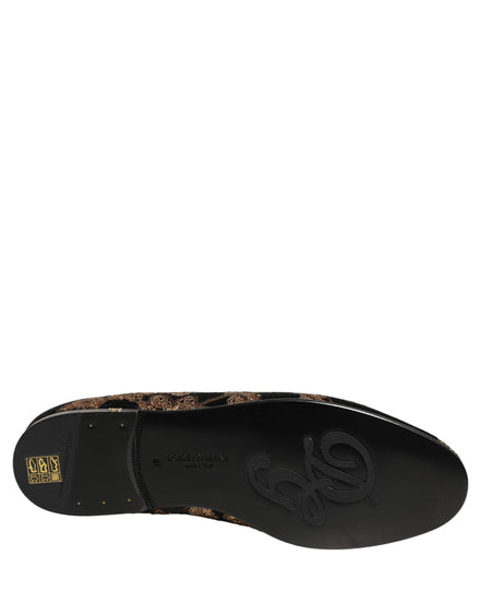 Dolce & Gabbana Black Floral Jacquard Dress Loafers