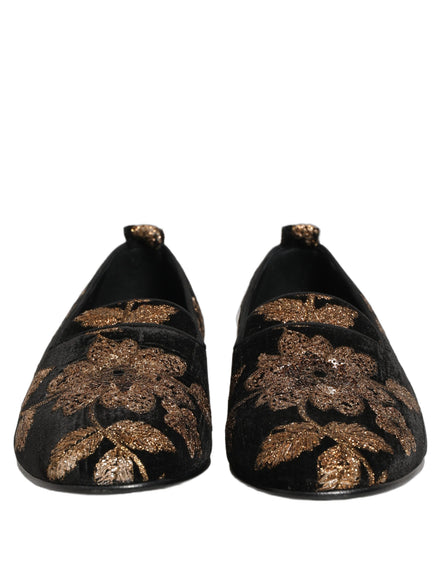 Dolce & Gabbana Black Floral Jacquard Dress Loafers