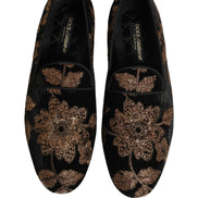 Dolce & Gabbana Black Floral Jacquard Dress Loafers