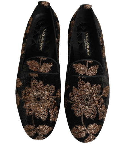 Dolce & Gabbana Black Floral Jacquard Dress Loafers