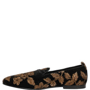Dolce & Gabbana Black Floral Jacquard Dress Loafers