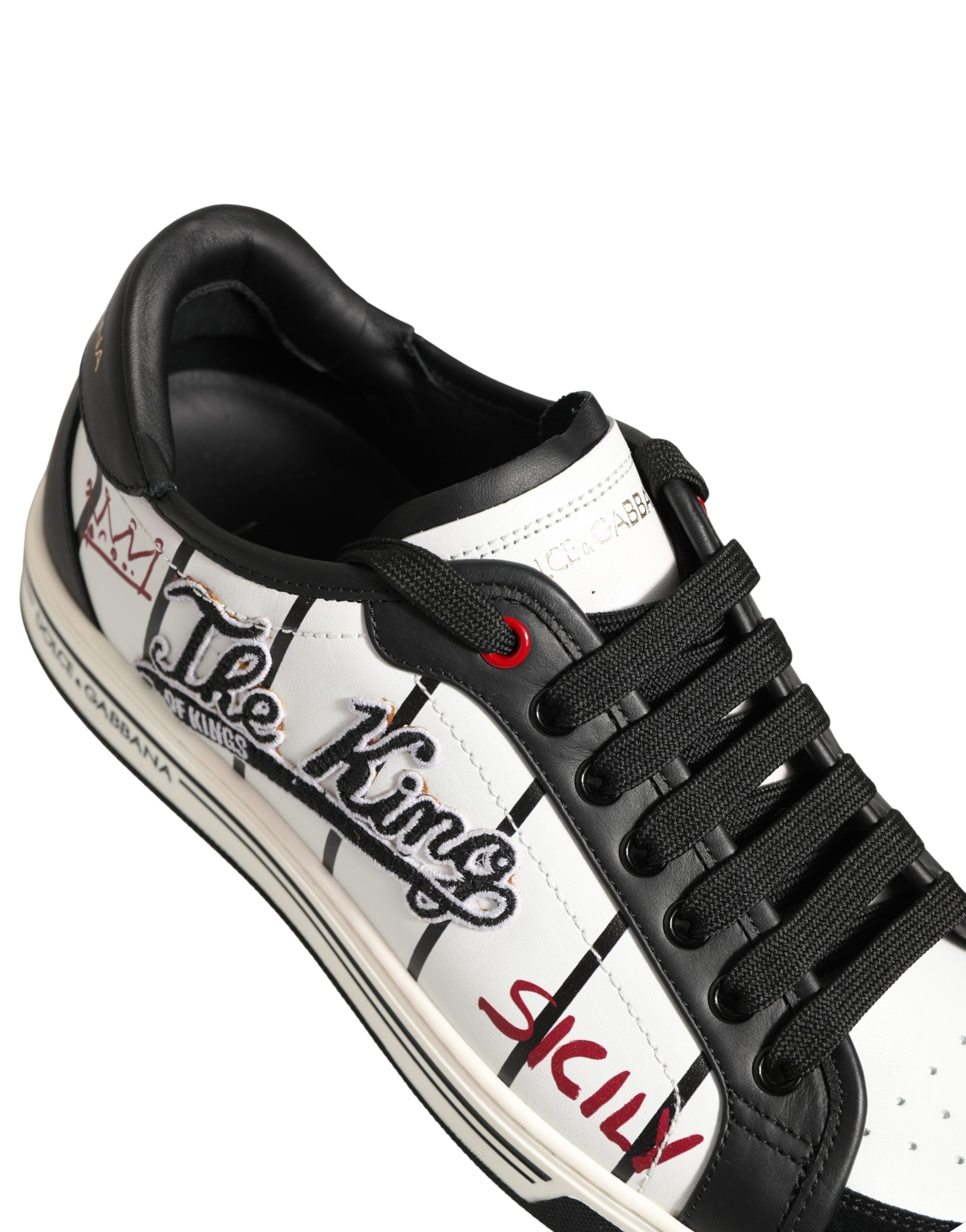 Adidași Dolce & Gabbana albi negri cu logo DG King Patch joși