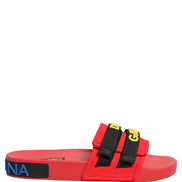 Dolce & Gabbana Red Neoprene Beachwear Slide Flats