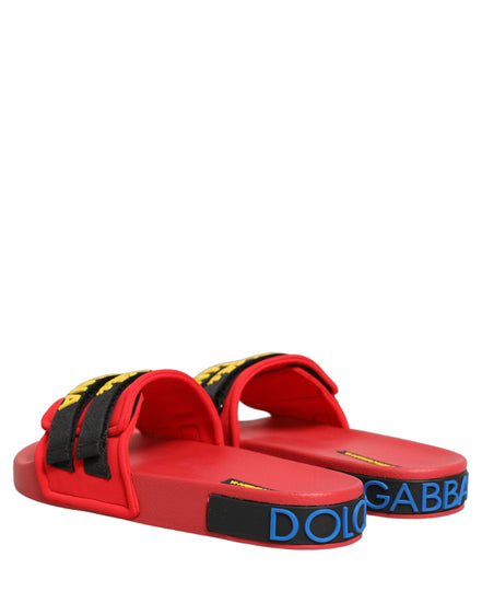 Dolce & Gabbana Red Neoprene Beachwear Slide Flats