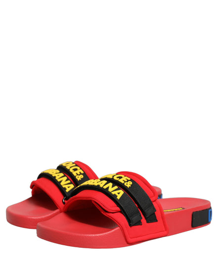 Dolce & Gabbana Red Neoprene Beachwear Slide Flats