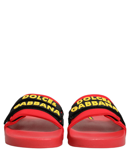 Dolce & Gabbana Red Neoprene Beachwear Slide Flats