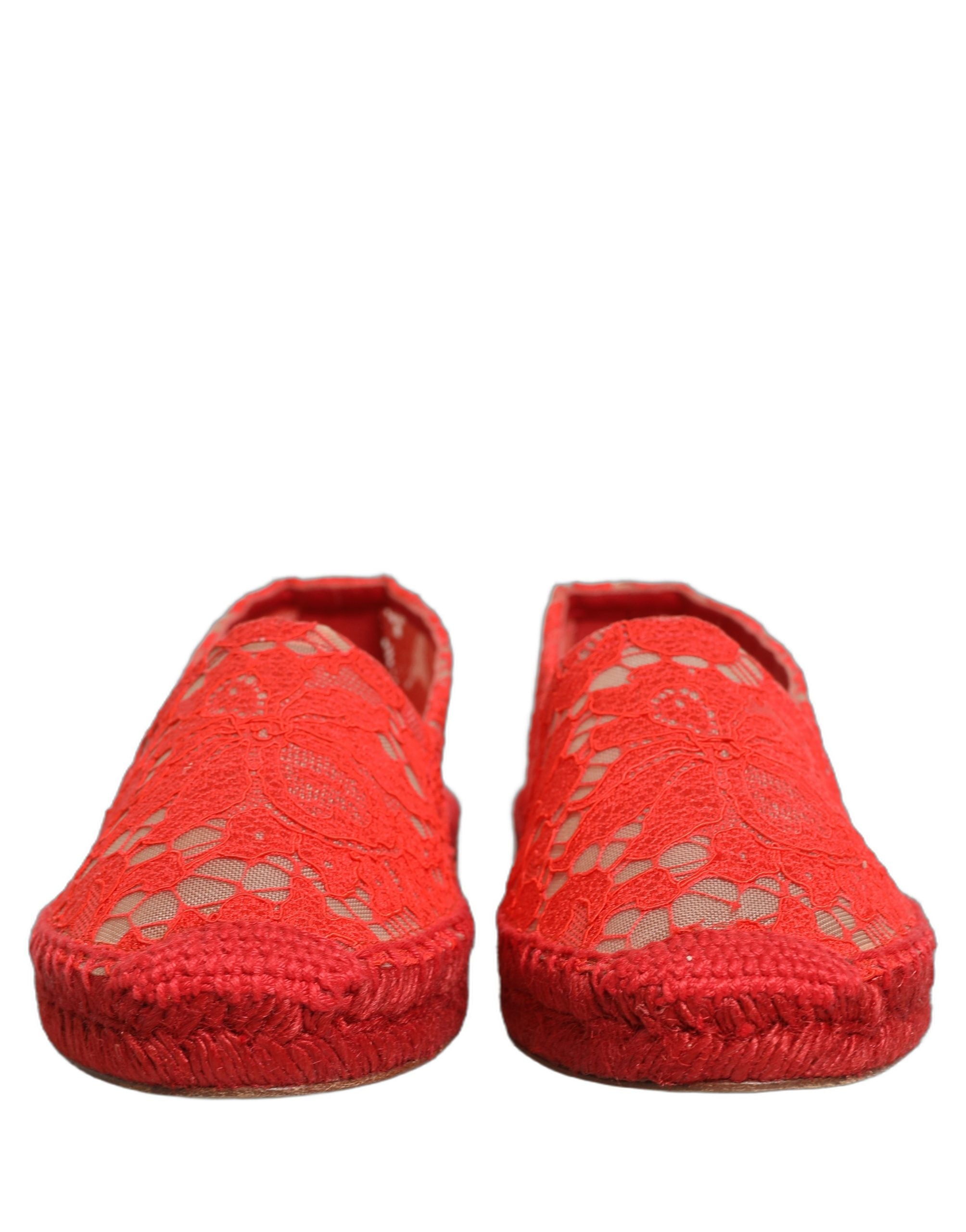 Dolce & Gabbana Red Taormina Lace Espadrille Flats