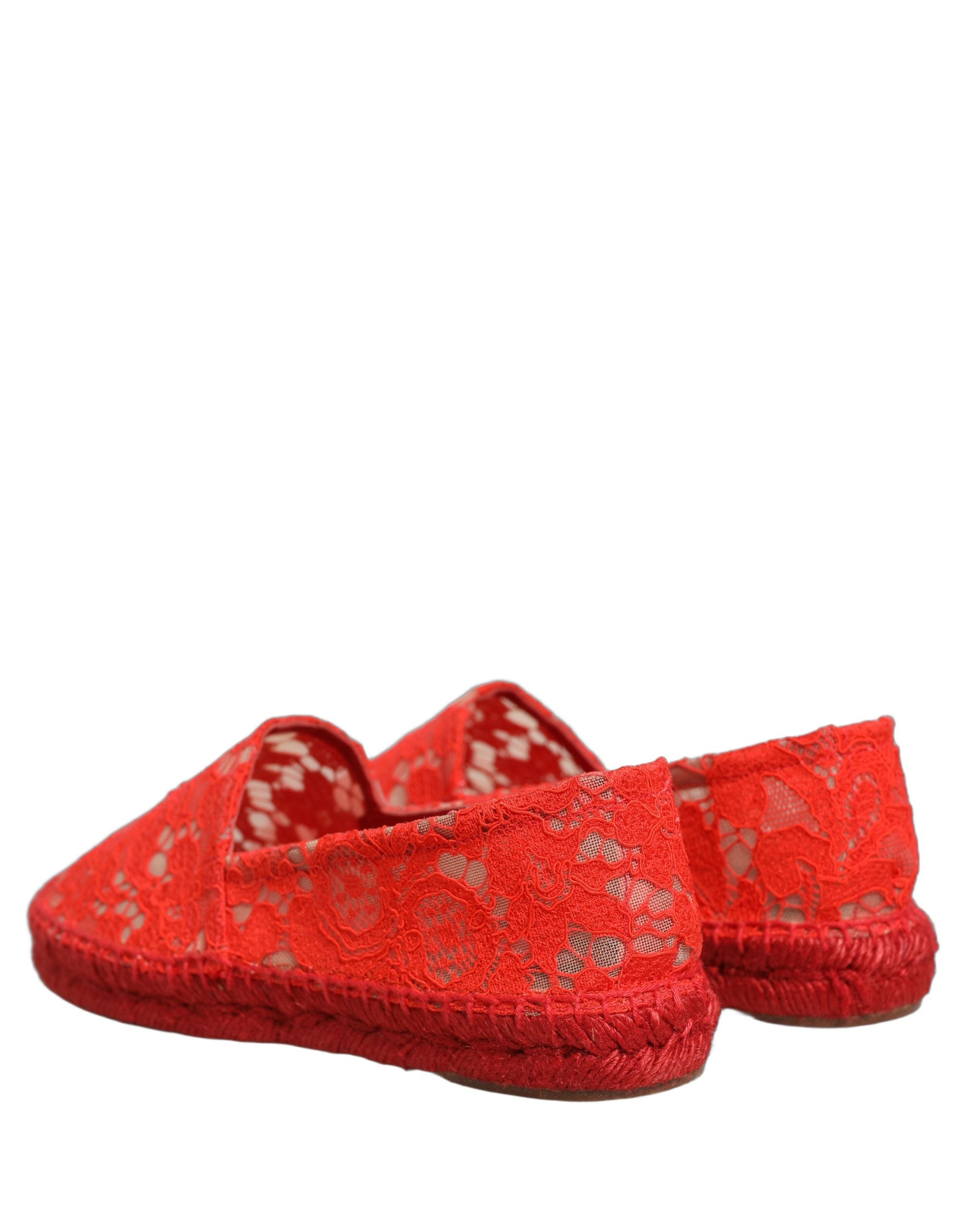 Dolce & Gabbana Red Taormina Lace Espadrille Flats