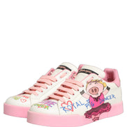 Dolce & Gabbana White Pink Portofino Royal Pig Sneakers