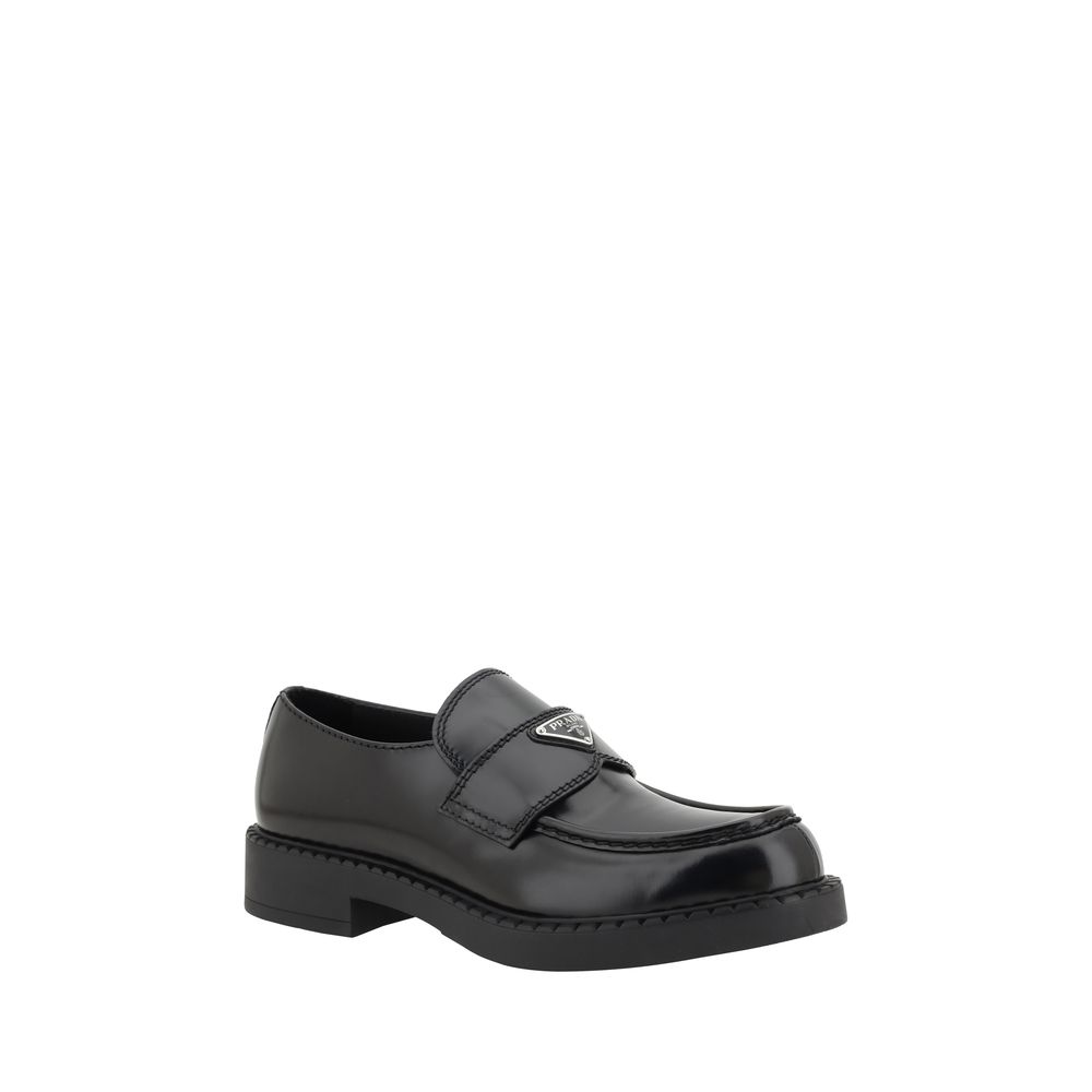 Prada Black Calf Leather Platform Loafers