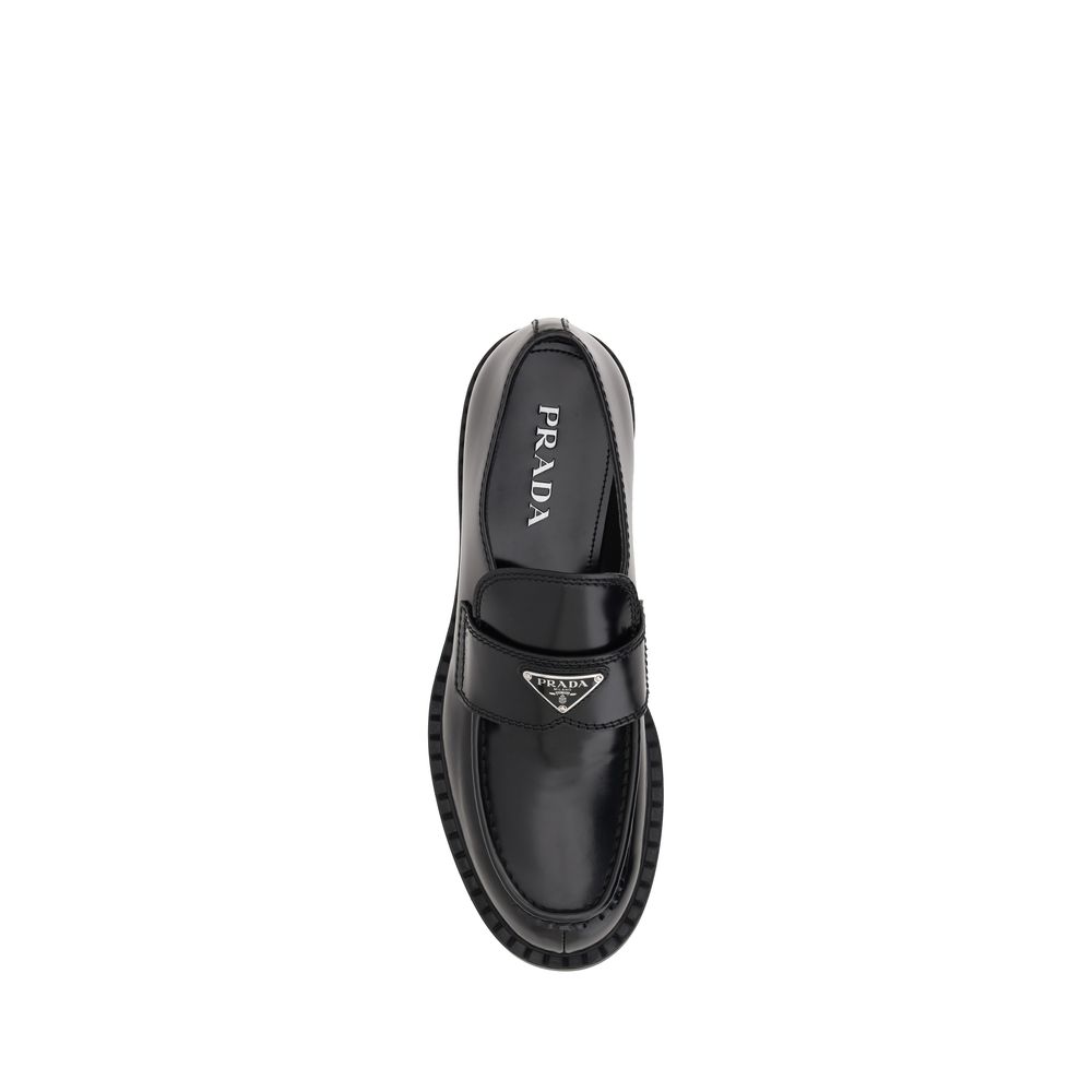 Prada Black Calf Leather Platform Loafers