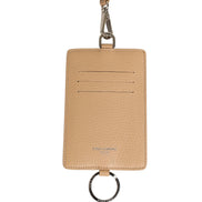 Dolce & Gabbana Beige Leather Logo Embossed Lanyard Card Holder Wallet