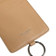 Dolce & Gabbana Beige Leather Logo Embossed Lanyard Card Holder Wallet