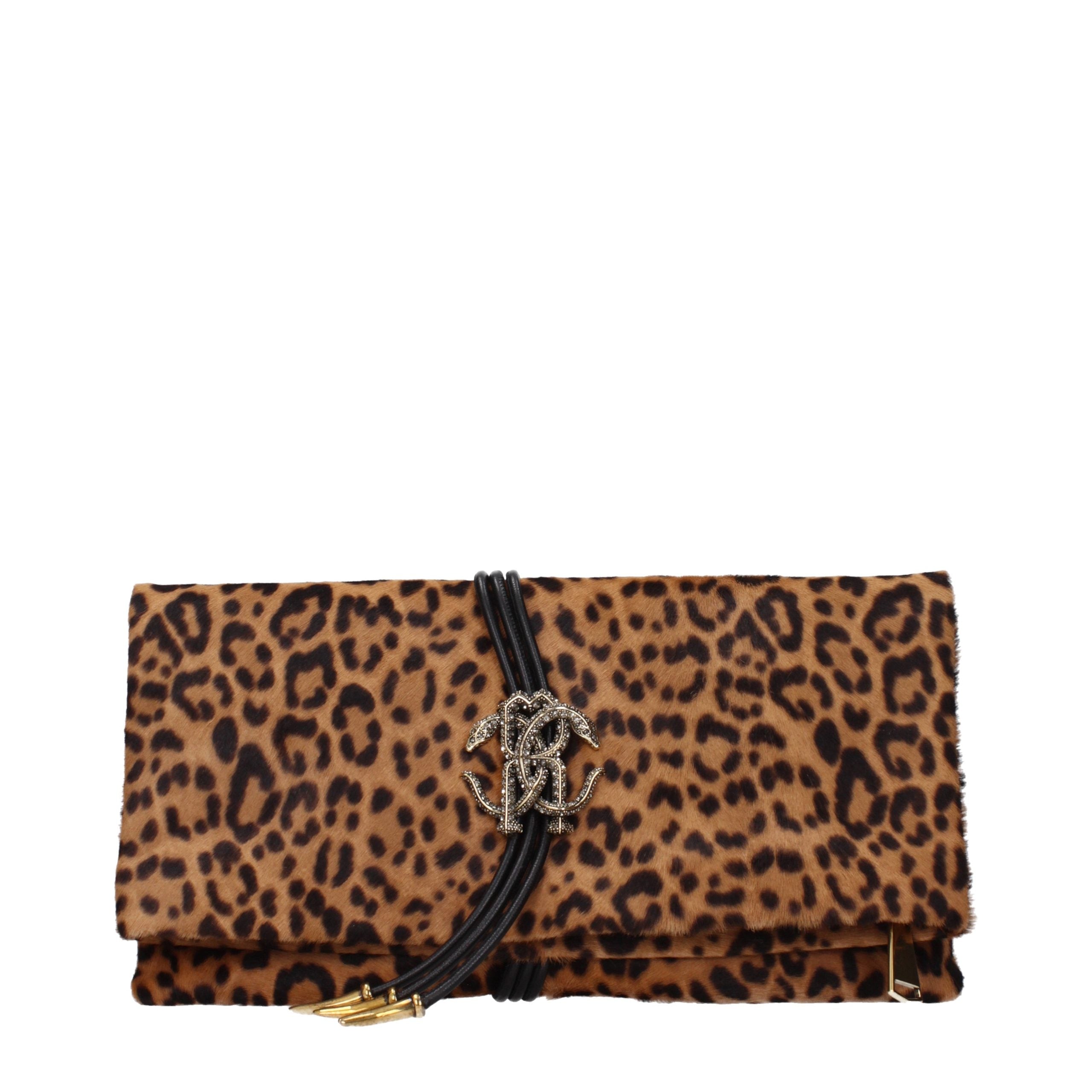 Geantă clutch Roberto Cavalli din păr de cal maro