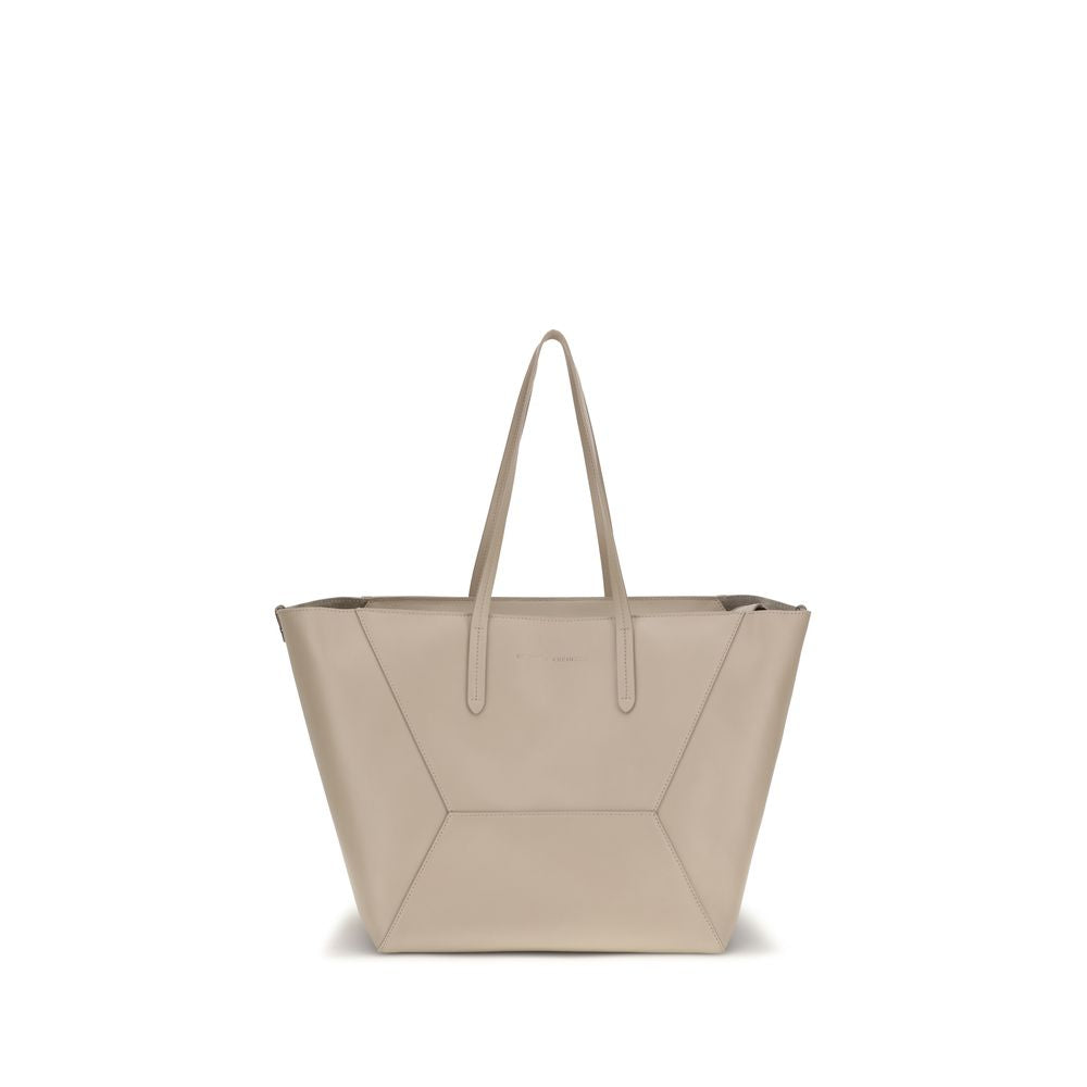 Brunello Cucinelli Beige Calf Leather Shoulder Bag