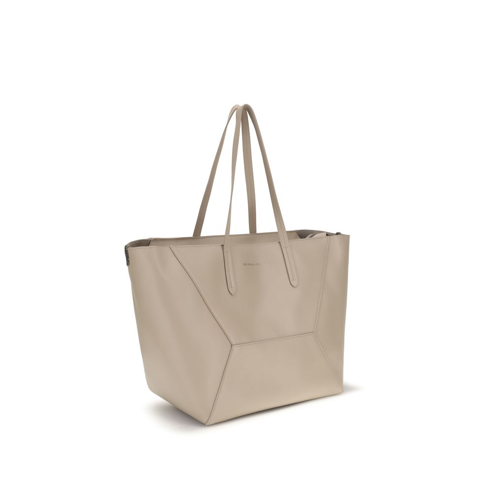 Brunello Cucinelli Beige Calf Leather Shoulder Bag