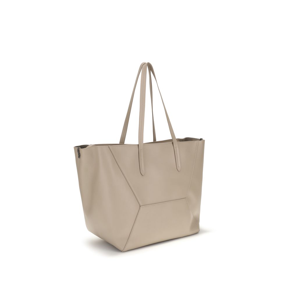 Brunello Cucinelli Beige Calf Leather Shoulder Bag