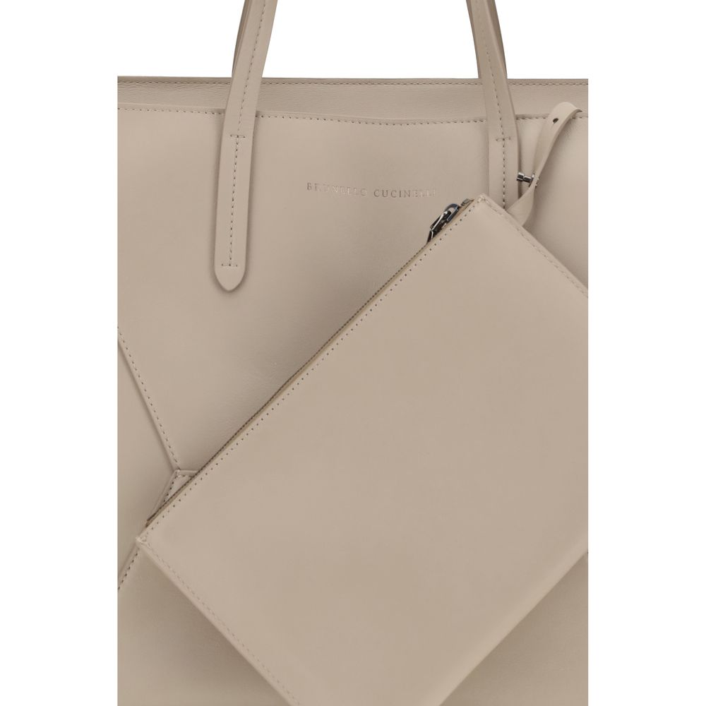 Brunello Cucinelli Beige Calf Leather Shoulder Bag