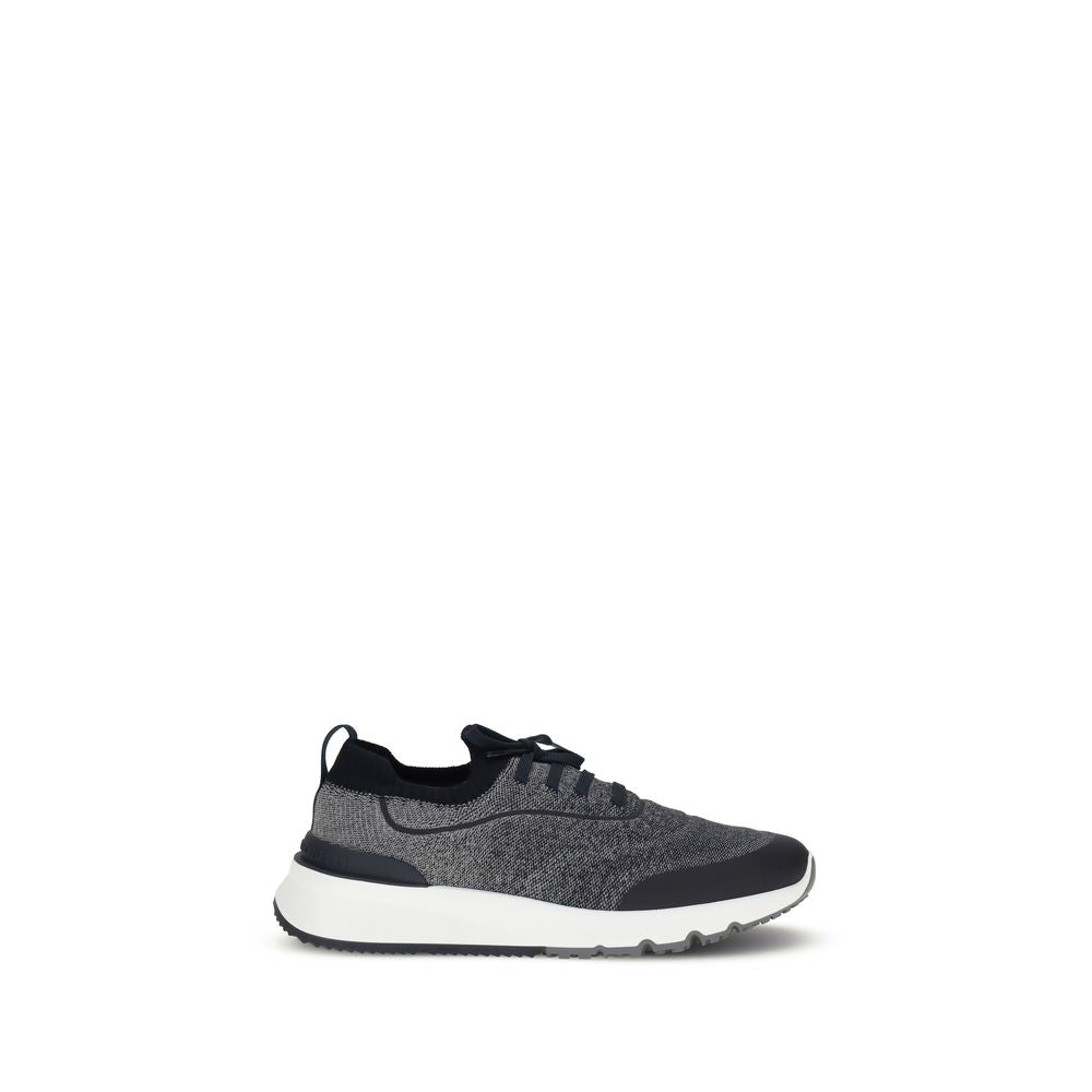 Sneakerși atletici din bumbac gri Brunello Cucinelli