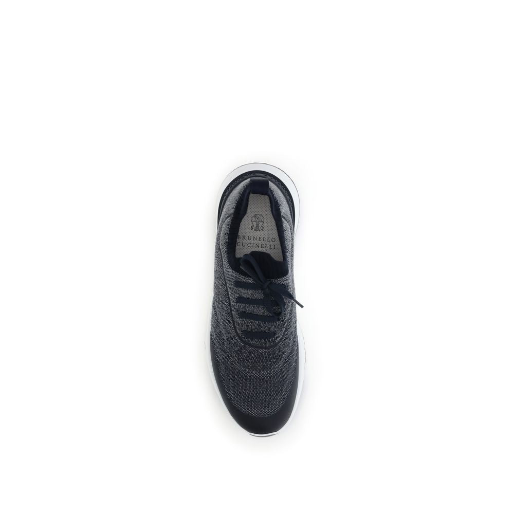 Sneakerși atletici din bumbac gri Brunello Cucinelli