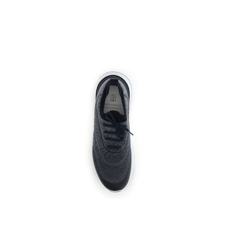 Sneakerși atletici din bumbac gri Brunello Cucinelli