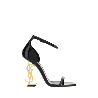 Saint Laurent Black Calf Leather Stiletto Heel Sandals