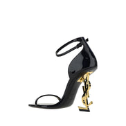 Saint Laurent Black Calf Leather Stiletto Heel Sandals